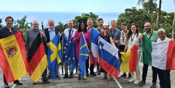 people standing with flags