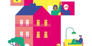 This image is a drawing of a city which implements retrofitting projects in a global manner