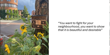 Picture of the JUSTGREEN Webinar on Recognition slide which shows a quote from one of the speakers: "You want to fight for you neighborhood, you want to show that it is beautiful and desirable.