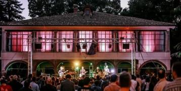 The picture shows a concert in a park