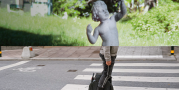 Montage of cultural and urban environments showing meeting of classical and modern