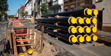 District heating pipes on a road