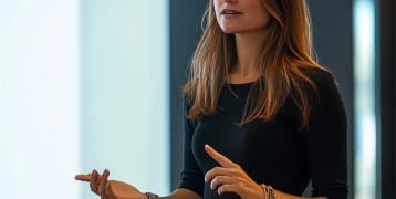 Female presenting at event