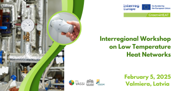 Poster of the Interregional Workshop on Low Temperature Heat Networks with location, date of the event, picture of the heating system