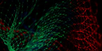 Red and green digital network made by nodes