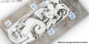 3D digital model of the bass-relief of St. George and the Dragon - facade of the Basilica of San Michele in Pavia