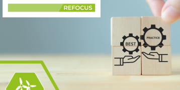 Building blocks representing policy best practices are placed together alongside the REFOCUS logo