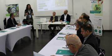 Snapshot of stakeholder meeting in Extremadura featuring a presenter along with participants