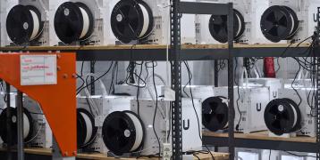 Technical equipment on shelves Technical equipment on shelves