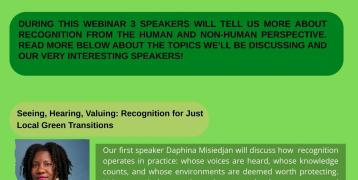 Picture of the JUSTGREEN Webinar on Recognition invitation. It shows the different speakers and what they will be talking about.