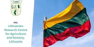 Lithuanian flag waving outside, symbolising national pride and the Lithuanian Research Centre for Agriculture and Forestry's role in the FBI4EU project.