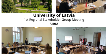 4 photos: University of Latvia and 3 photos with participants of the meeting during the presentation.
