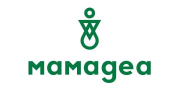 Mamagea "Logo of Mamagea featuring a stylized green emblem resembling a human figure with geometric shapes