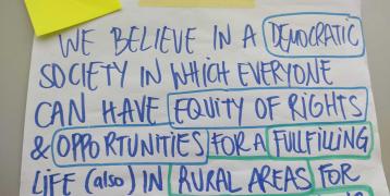 The Olite Manifesto as it was born: handwritten on a sheet of paper in clear, large capital letters.
