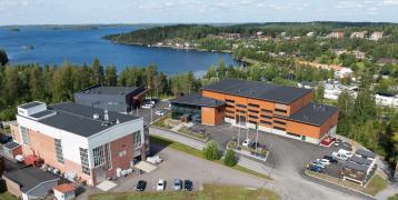 laboratory buildings with Lake Saimaa in the background