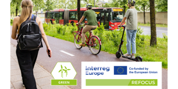 Various modes of sustainable transport on a street