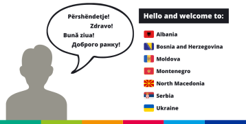 New countries joining the programme in 2024 Drawing of person with speech bubble saying hello in my different langages with list of countries joining programme in 2024