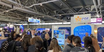 People at a trade fair.