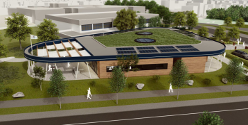 The picture shows the sustainable and circularly planned building of the new STEM Education Center in County Bergstrasse, Germany. It is the first construction project in the district to test the developed good practice award criteria. 
