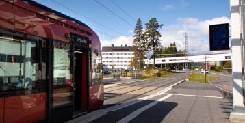 Tram at the tram stop in Tampere City