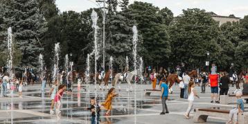 Children playing in a park in Ungheni City, Moldova.