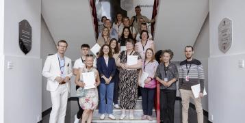 Group photo of Involvim study visit participants at the Twintex factory in Fundão, Portugal.