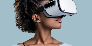 Woman with virtual reality glasses on
