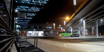 Low-emission local bus station is an environmentally friendly public place promoting sustainable urban transport