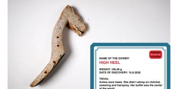 Name of the exhibit: High heel Weight: 106.38 g Date of the discovery: 15th of August 2020  TRIVIA Antica wore heels. She didn't skimp on chitchat, swearing and hairspray. Her buffet was the centre of the world.