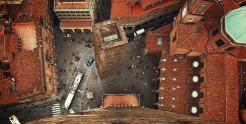 A bird's eye view of the metropolitan city of Bologna