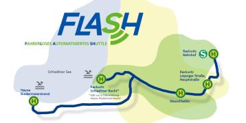 Course of the road for the driverless automated shuttle service FLASH