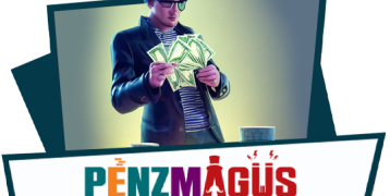 The image features a character dressed as a magician, wearing a black top hat, sunglasses, a dark jacket, and a striped shirt. He is holding multiple money bills in his hands, examining them with a confident expression.