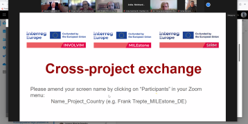 Slide of a Cross-Project Exchange presentation during an online meeting.