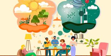 People sitting at a table, contemplating how to transform their reality so that the future is innovative and highly developed.