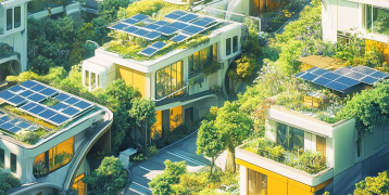 green houses in a futristic city 
