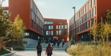 European university, students are entrering the buidling