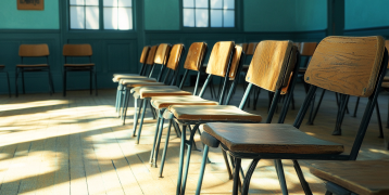 row of empty chairs in a classroom