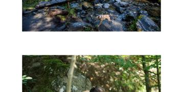 in the first image, we have a group of tourists in the Fagaras Mountains,     in the second image, we have the markings set on the route.