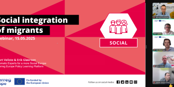 The image captures a screenshot from the Social integration of migrants webinar