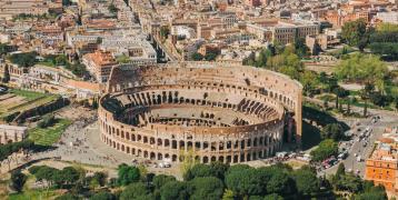 Drone image of Rome with the Colloseum in the center